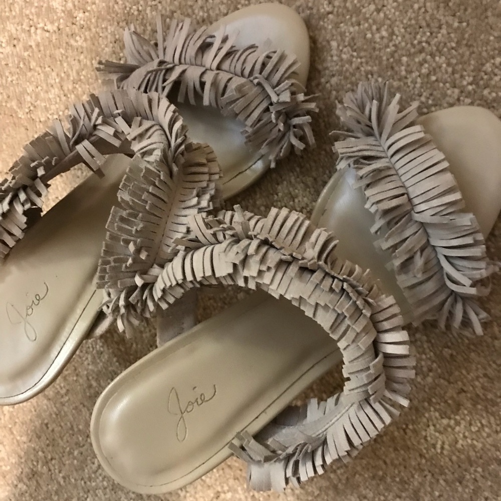 Joie Poppi Fringe Suede Heel Slide Sandals